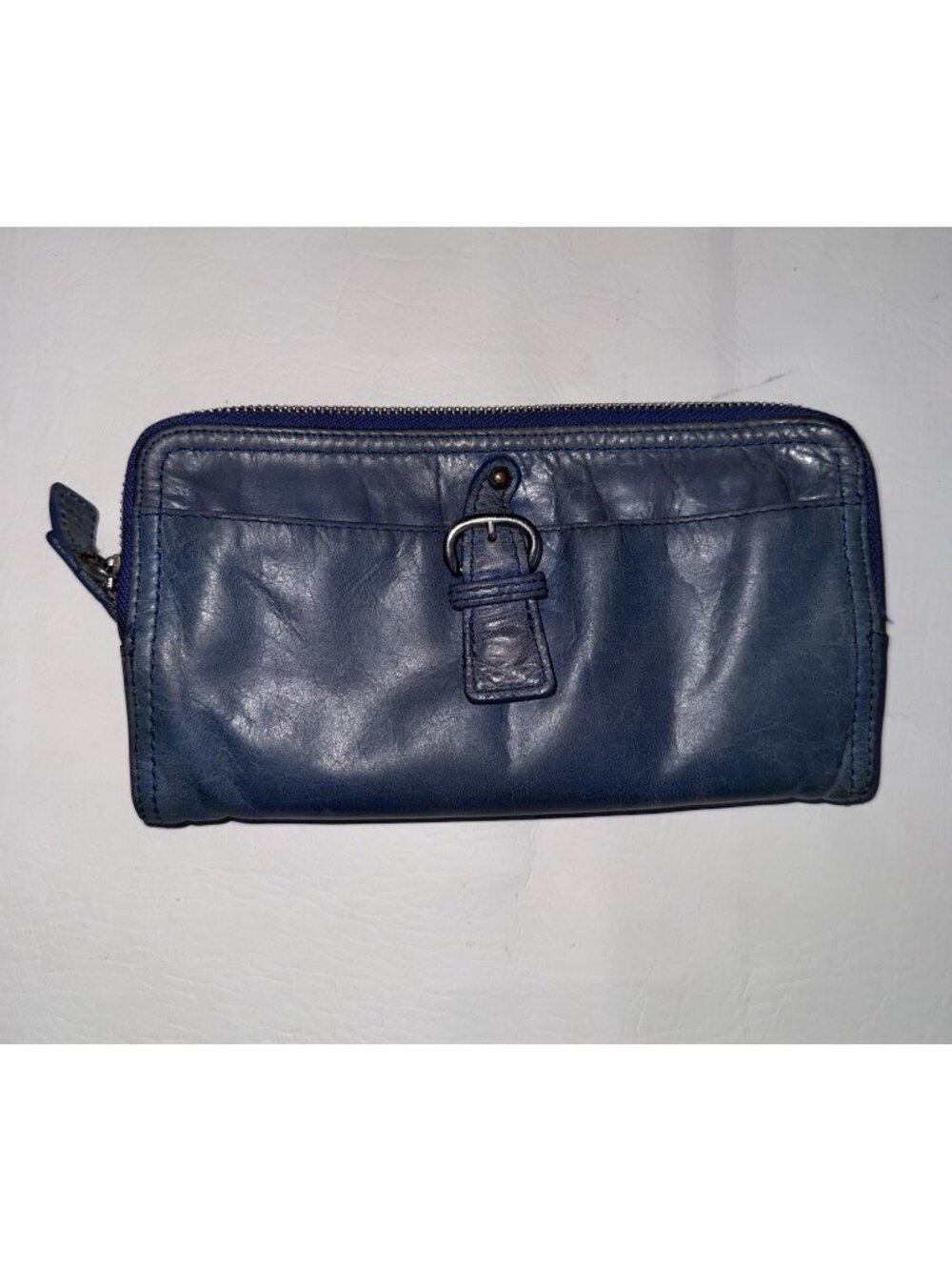 VTG Y2K Tano Original Chicklit Blue Leather Wallet Clutch Double Zip Around Boho
